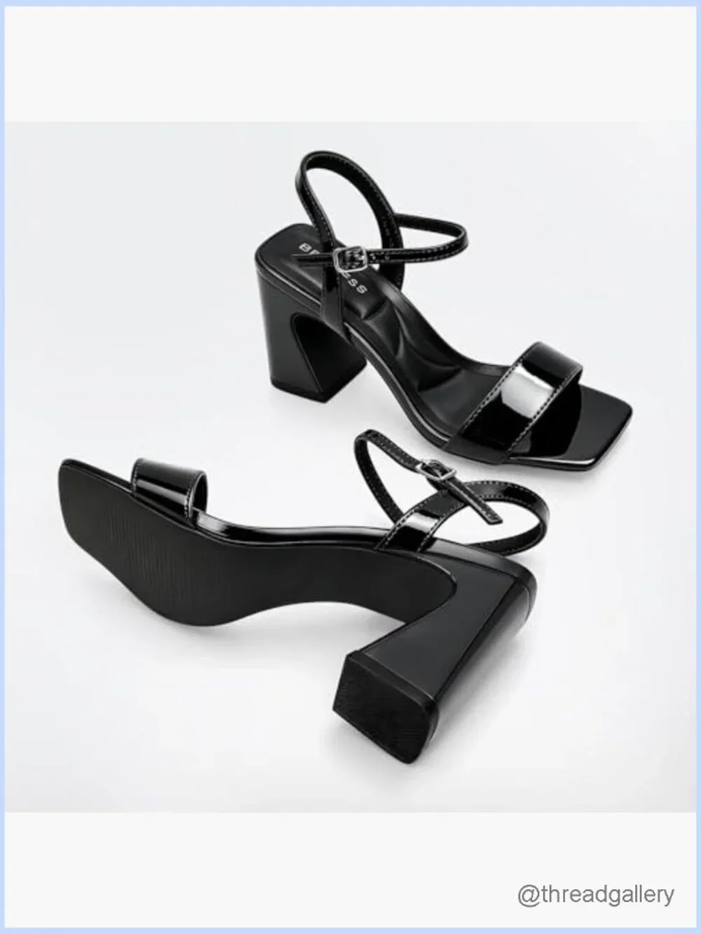 Women's Block Heel Sandals with Ankle Strap - Square Open Toe, Memory Foam